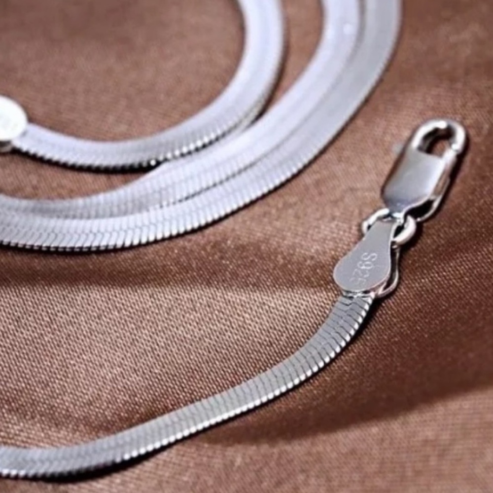 NEW SNAKE FLAT 925 STERLING SILVER NECKLACE, NICE NECKLACE, CUTE NECKLACE - Picture 5 of 5
